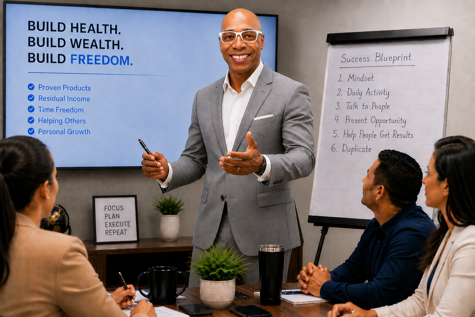 Garland Brown presenting a business success blueprint to a small group